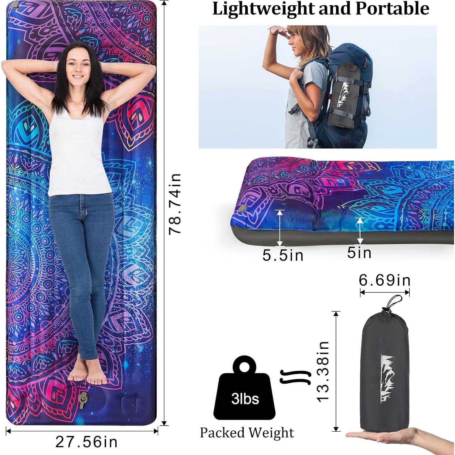 Colchón Inflable Camping PickyNproud 5 Pulgadas con Almohada