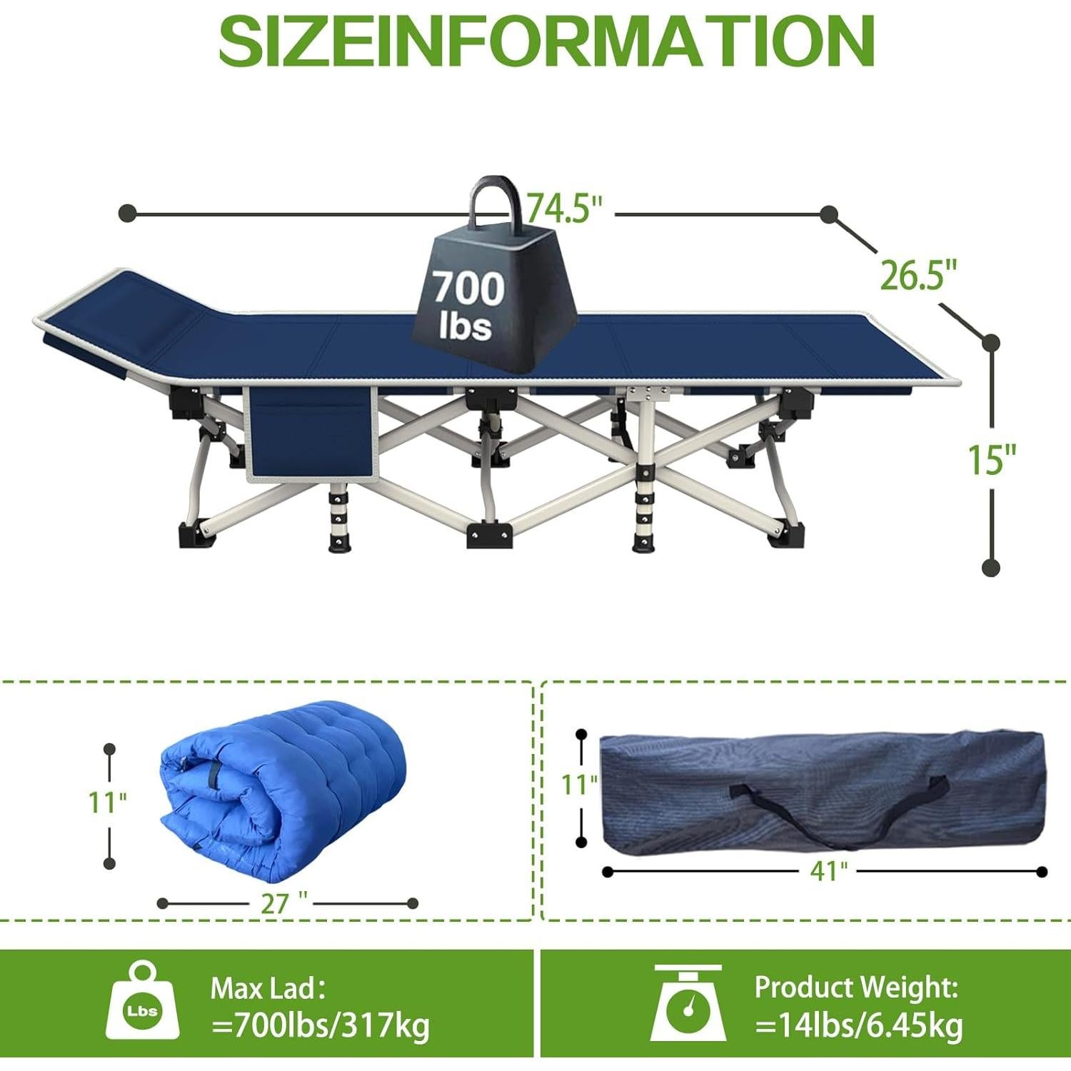 Camas de Camping COLMERD 2 Paquete Azul con Colchón Plegable