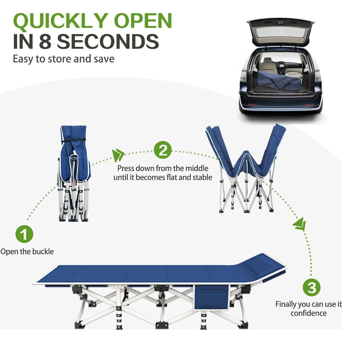 Camas de Camping COLMERD 2 Paquete Azul con Colchón Plegable