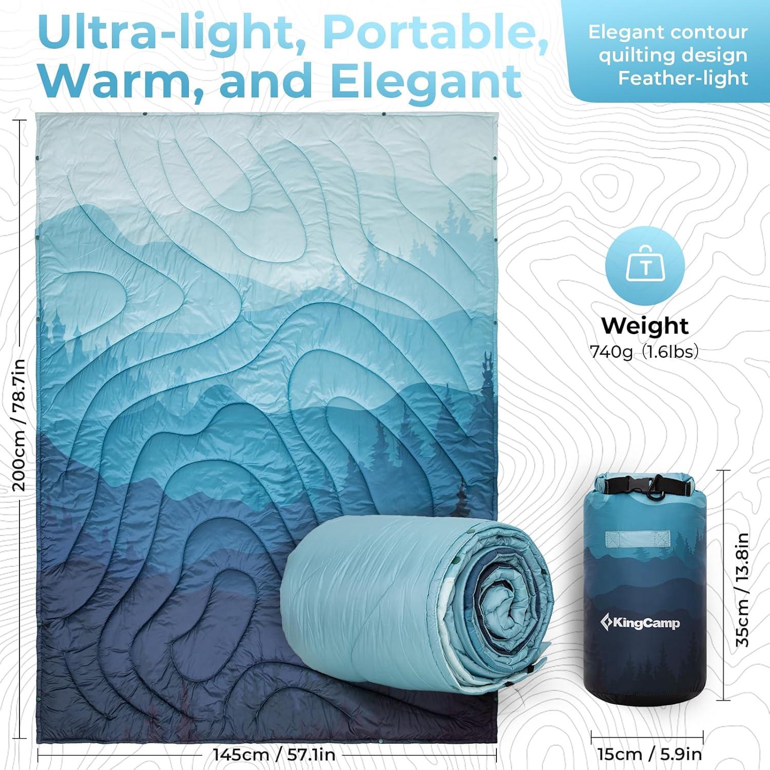 Manta de Camping Ligera KingCamp 200x145cm Cian Impermeable