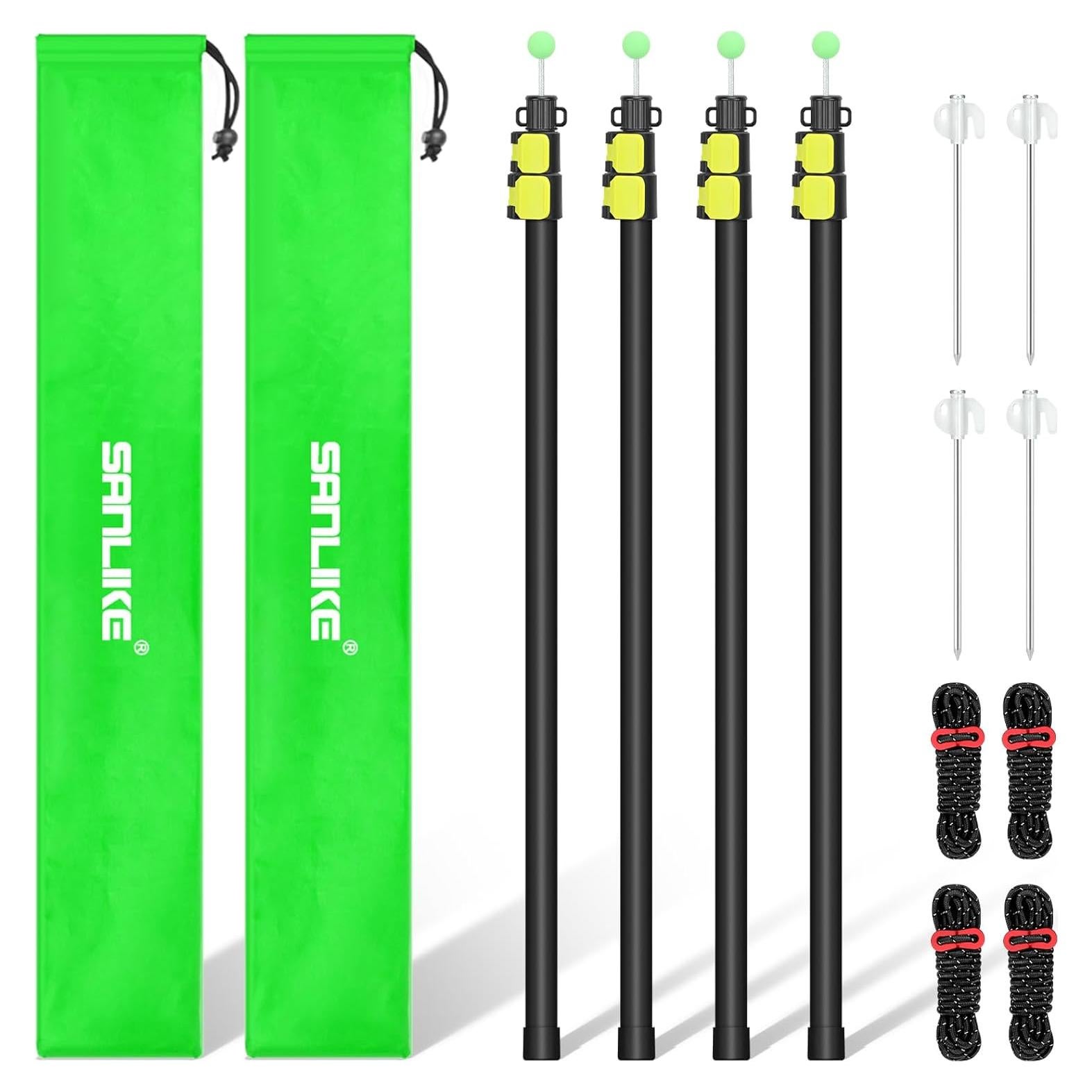 SANLIKE Tarp Poles Heavy Duty Telescoping 97" Adjustable Aviation Aluminum Canopy Rods Lengthen Thicken with Protection Cap Portable Poles for Tent Fly Awning Camping Hiking +Stakes Ropes Set of 4