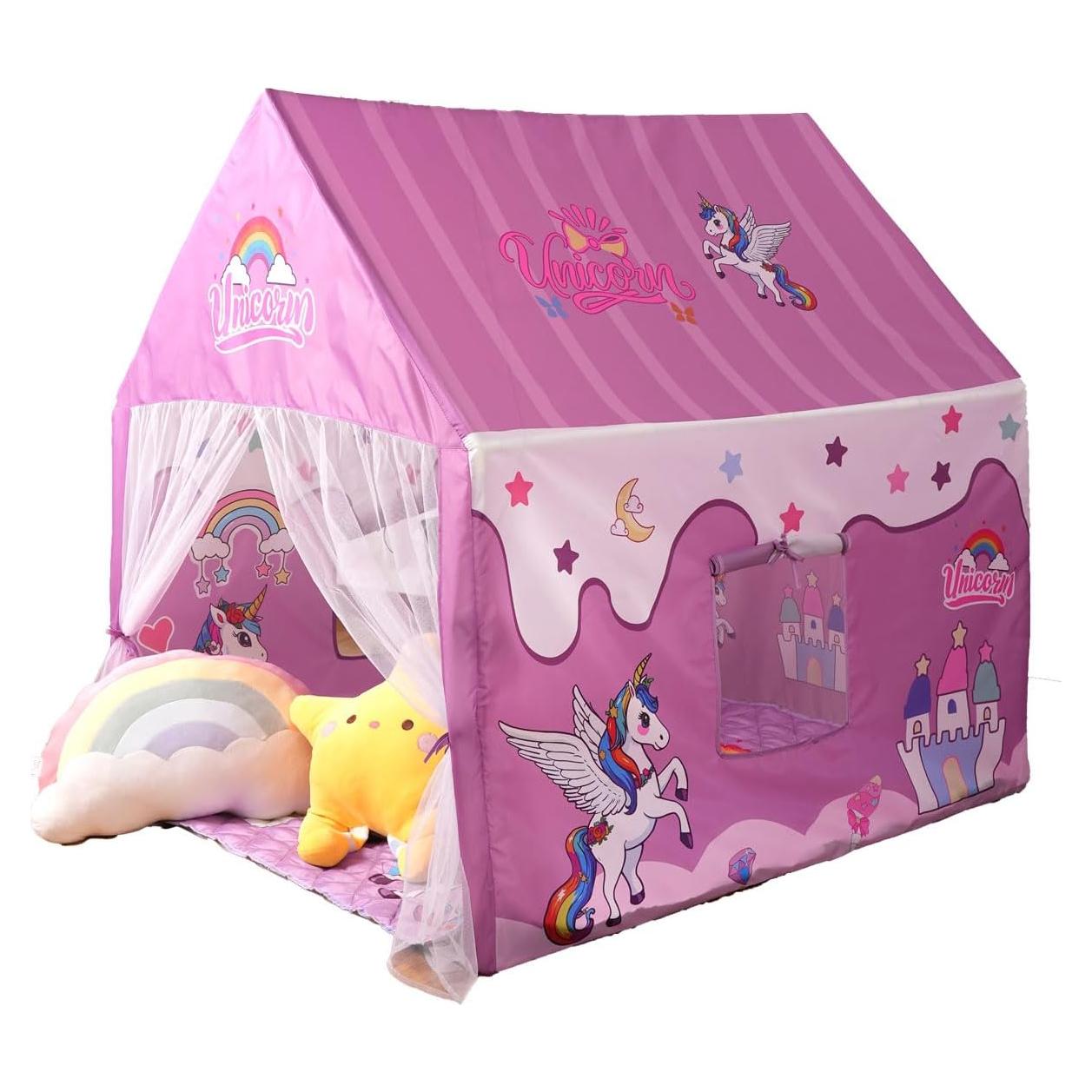 Carpa de Juegos Unicornio Naibrxh con Alfombra y Luces LED 119.4x118.6x96.7cm