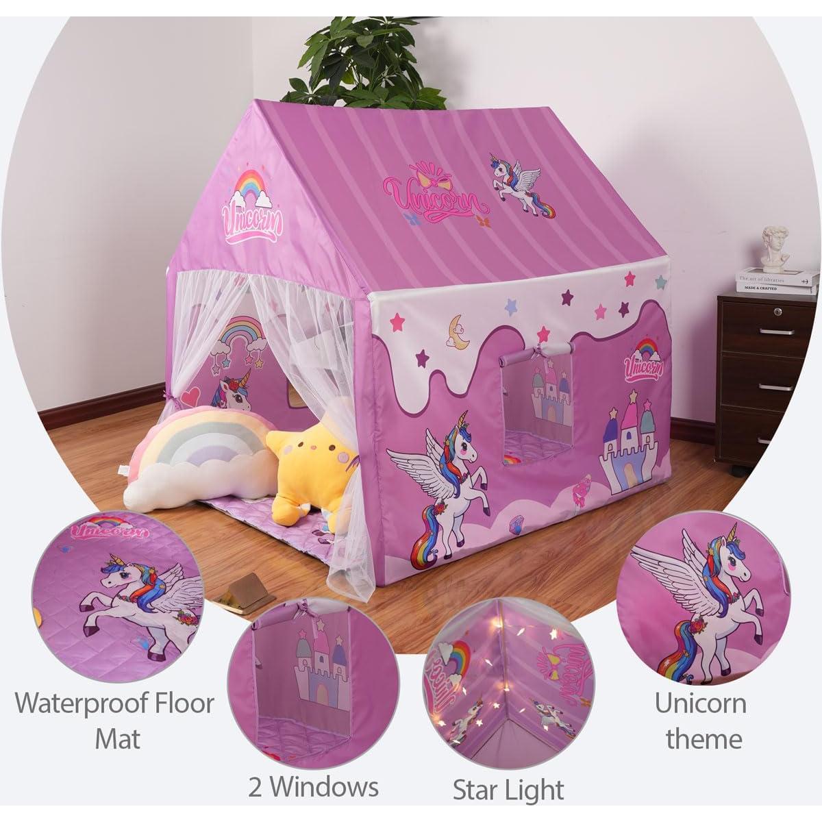 Carpa de Juegos Unicornio Naibrxh con Alfombra y Luces LED 119.4x118.6x96.7cm