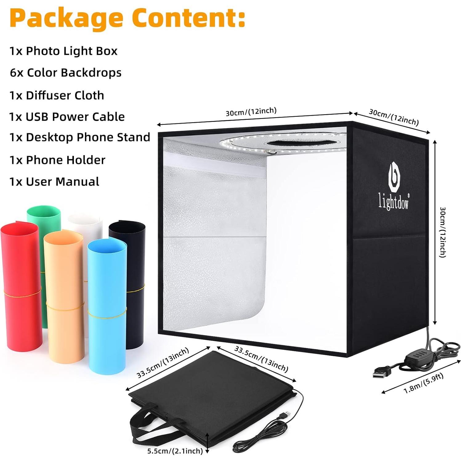 Caja de Luz de Estudio Fotográfico Lightdow 30x30cm con 120 LEDs