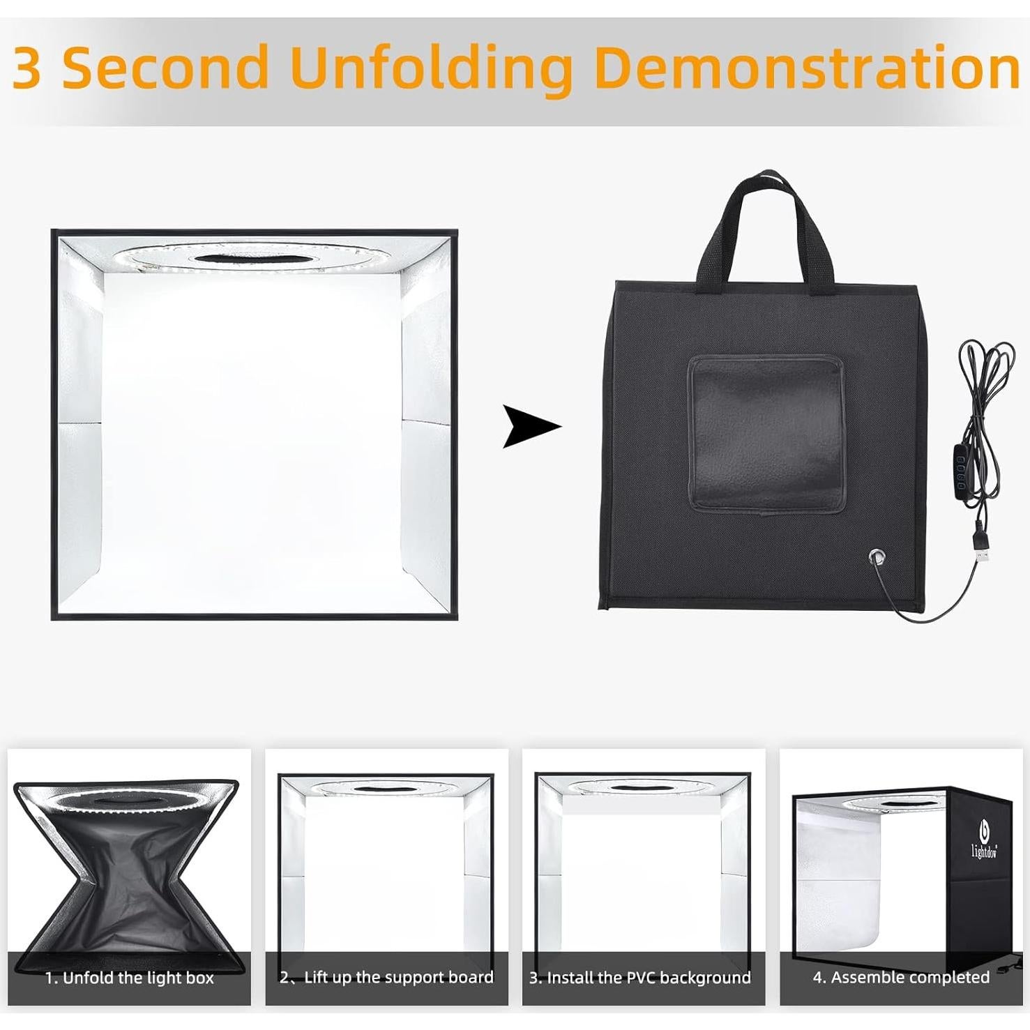 Caja de Luz de Estudio Fotográfico Lightdow 30x30cm con 120 LEDs