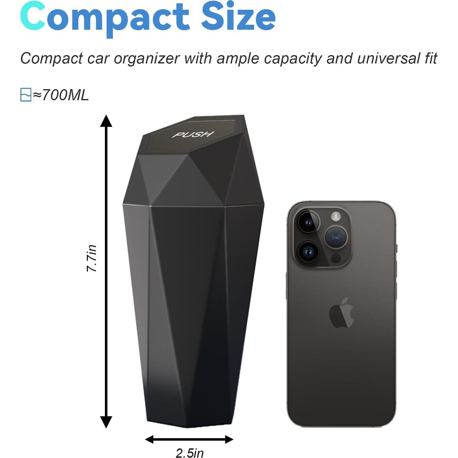 Basurero de Coche SINSEN Negro Diamante 0.68kg con Tapa