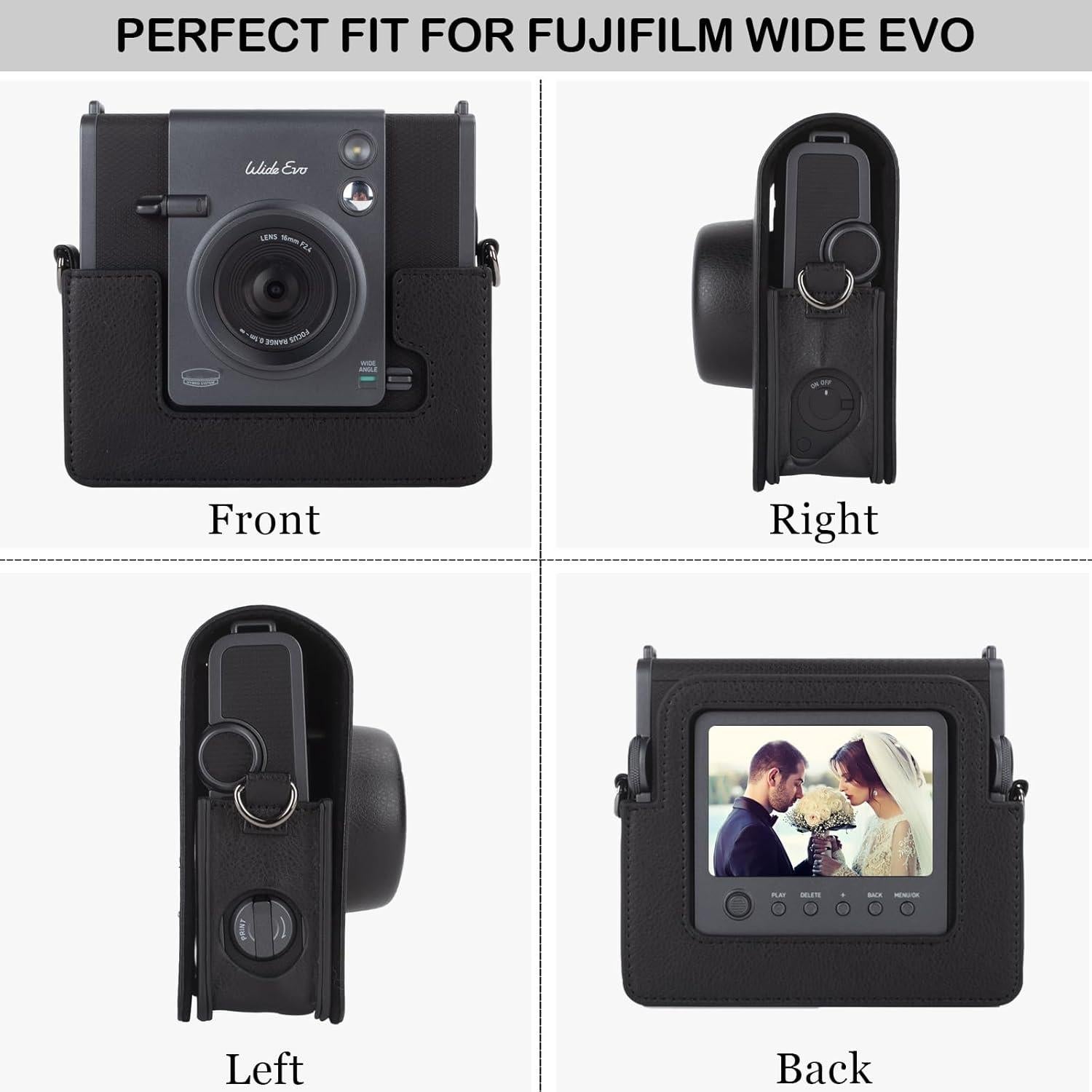 Funda de cámara Fujifilm Instax Wide EVO - Cuero PU Negro