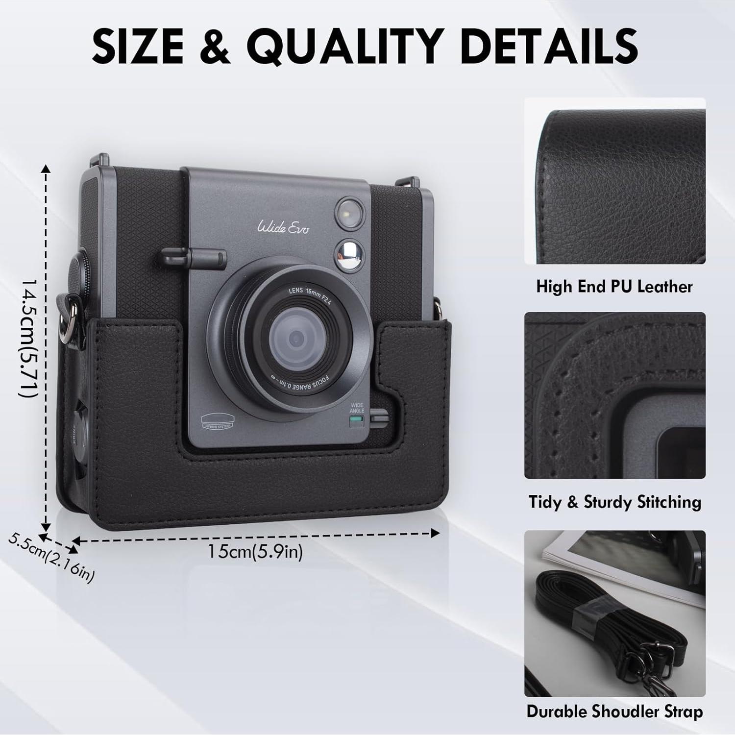 Funda de cámara Fujifilm Instax Wide EVO - Cuero PU Negro