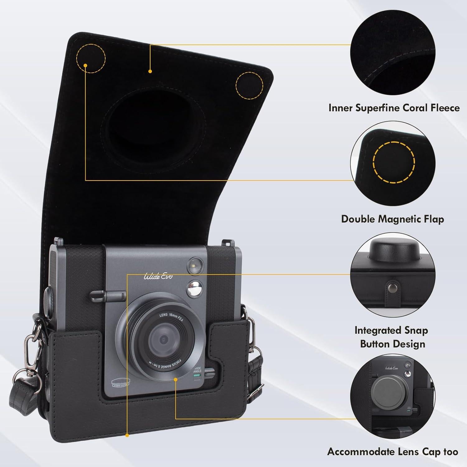 Funda de cámara Fujifilm Instax Wide EVO - Cuero PU Negro