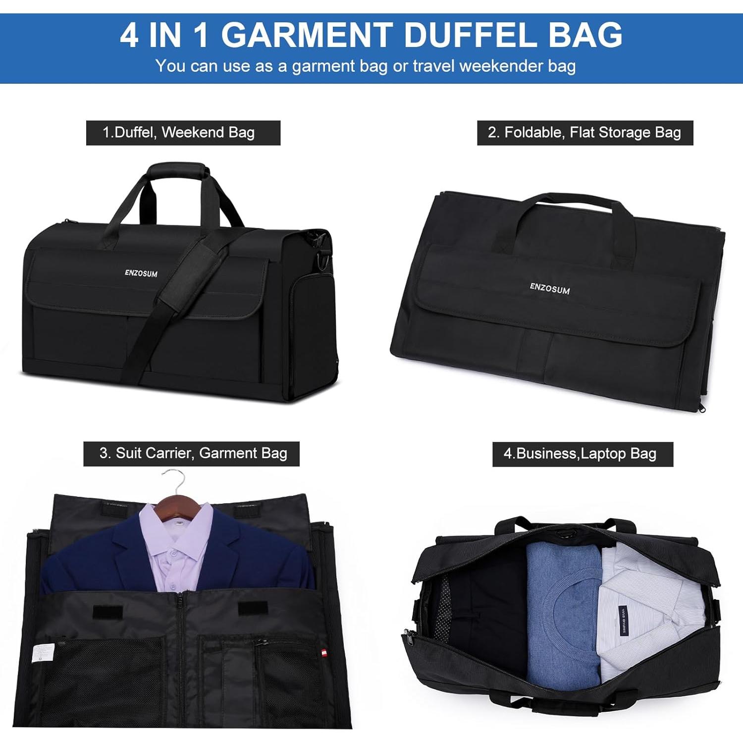 Bolsa de Ropa y Duffel 2 en 1 para Viaje 55x31x30cm Negra