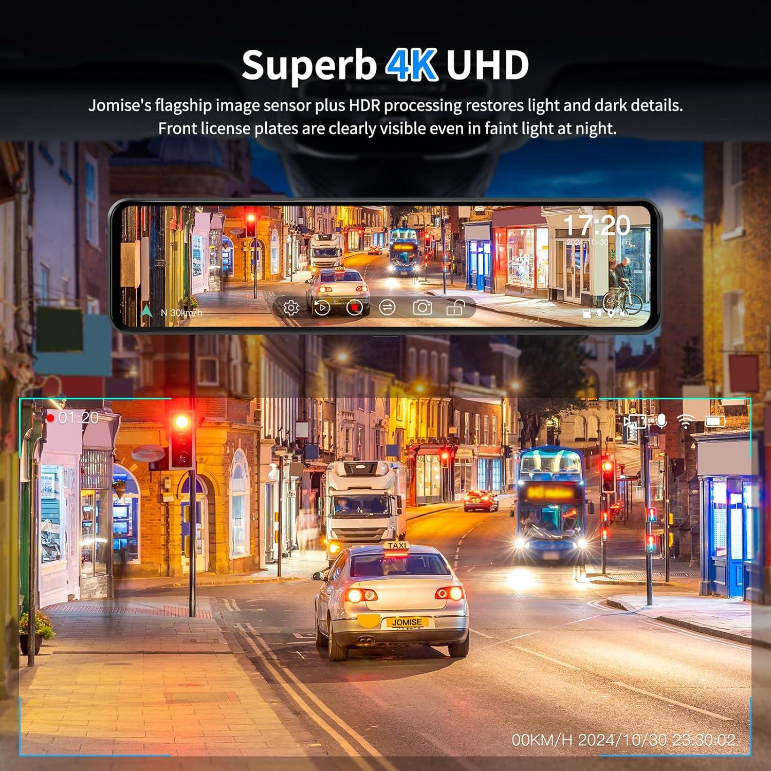 Cámara de Espejo Retrovisor 4K JOMISE G814 11" con Tarjeta 64GB