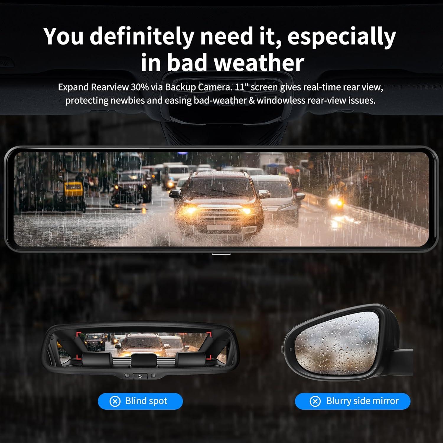 Cámara de Espejo Retrovisor 4K JOMISE G814 11" con Tarjeta 64GB