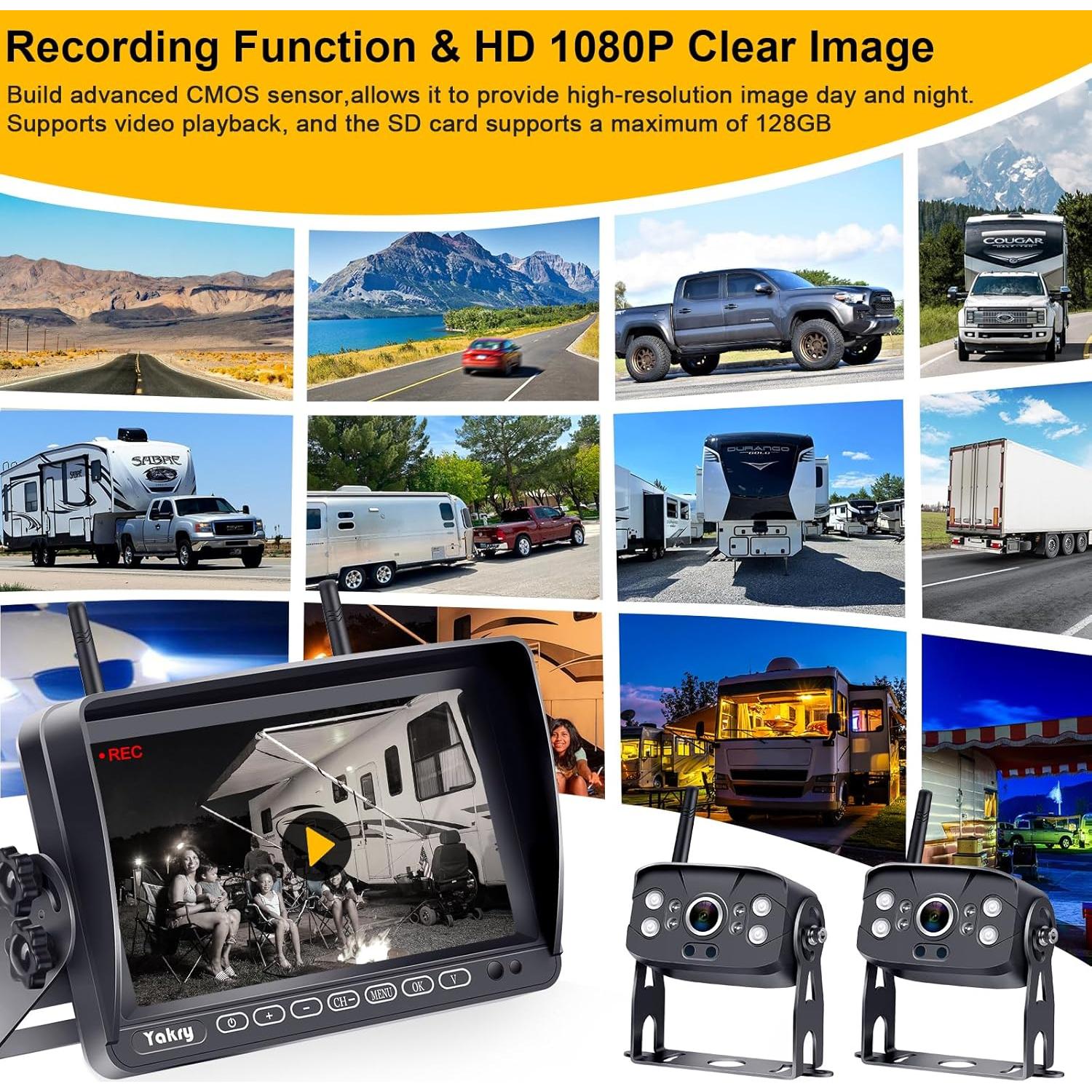 Sistema de Cámara de Respaldo Inalámbrica Yakry Y36 2 Cámaras HD 1080P