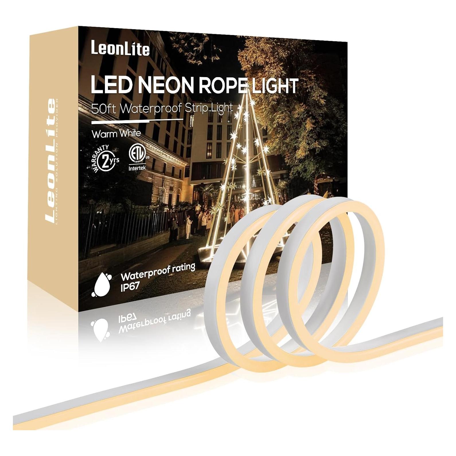 Luces LED de Neón LEONLITE 15.24M Blanco Cálido IP67