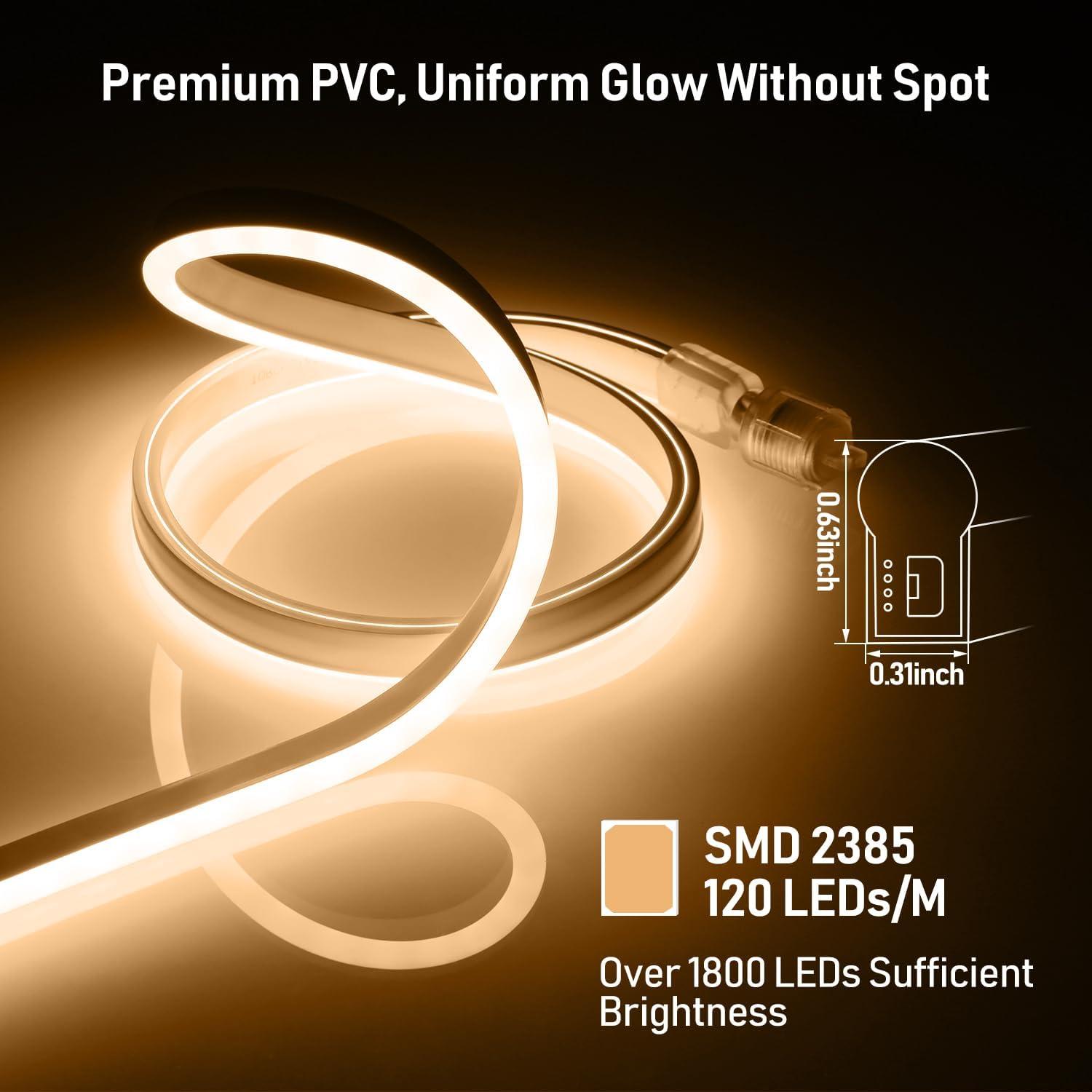 Luces LED de Neón LEONLITE 15.24M Blanco Cálido IP67