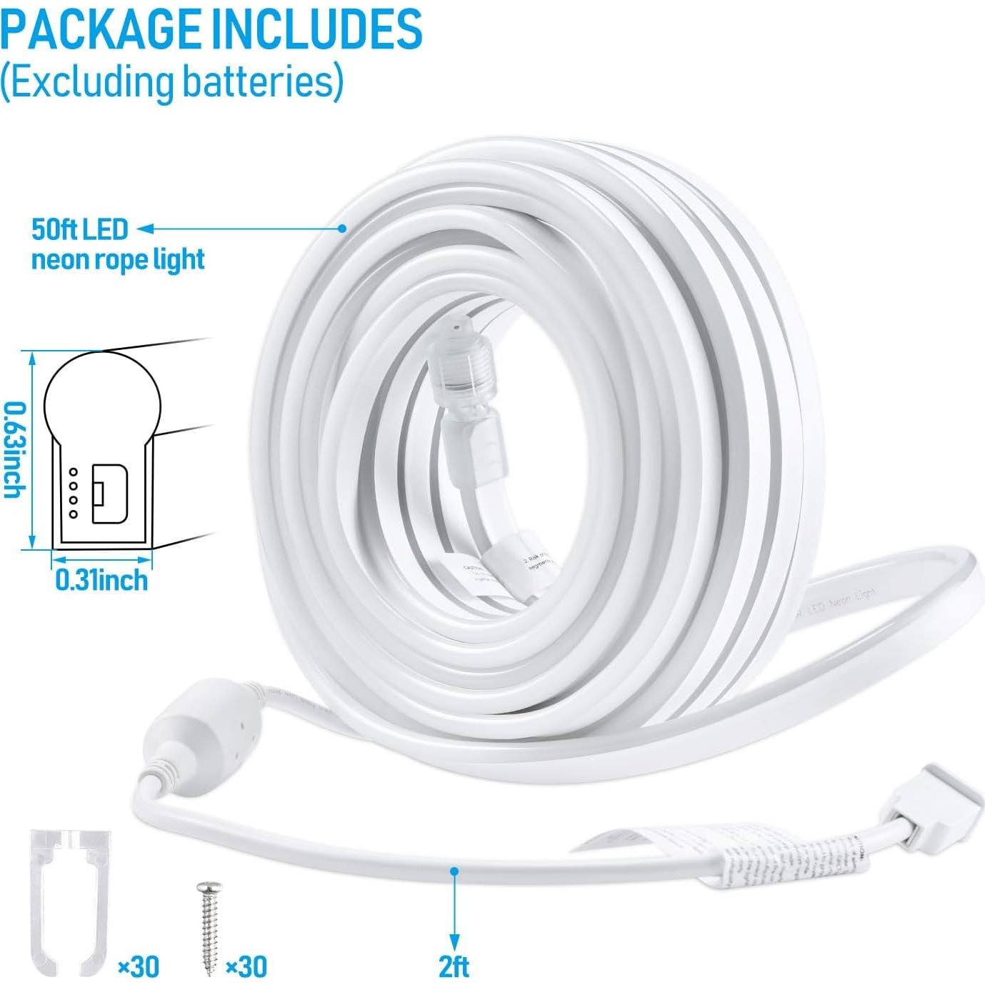 Luces LED de Neón LEONLITE 15.24M Blanco Cálido IP67