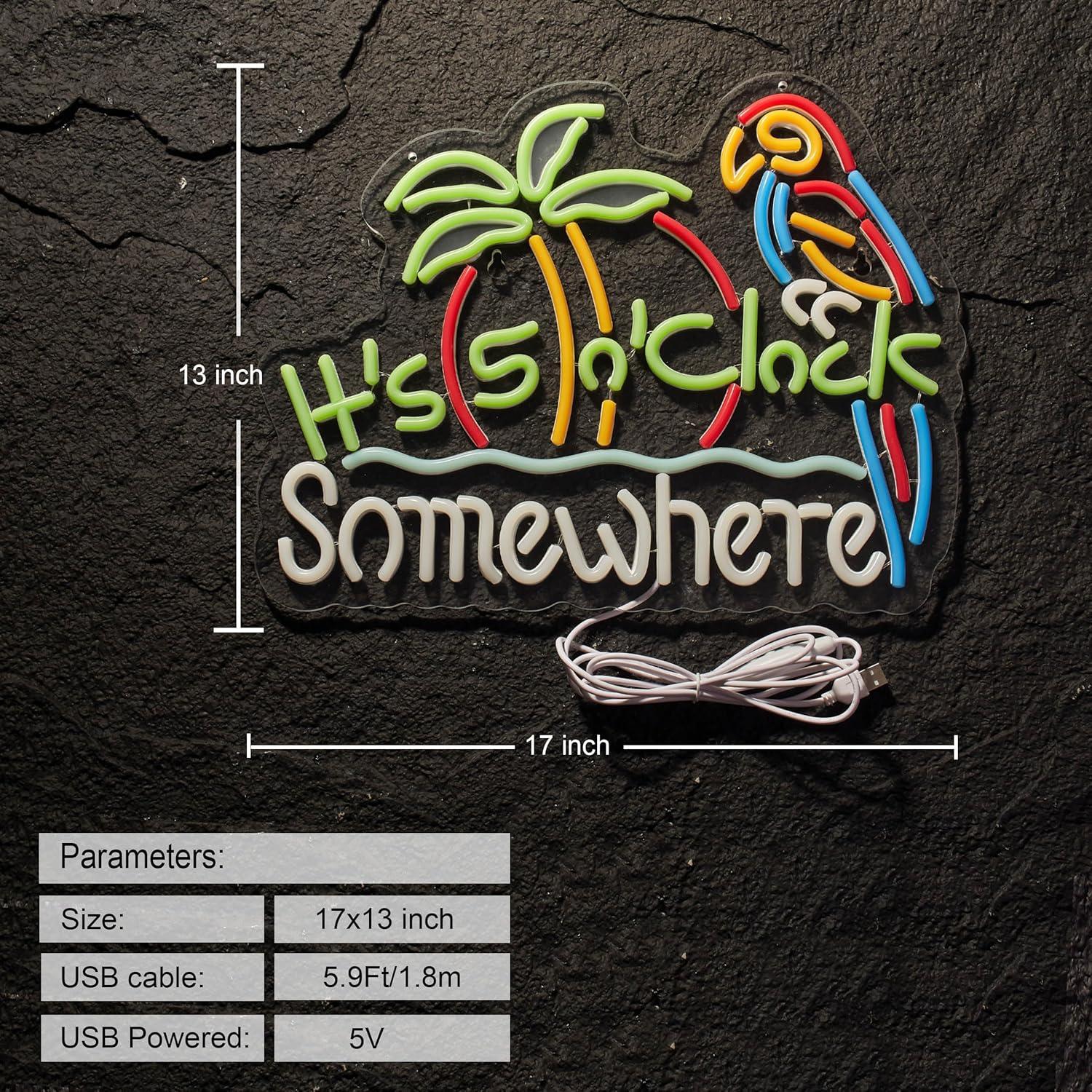 Letrero de Neón ZODZ 'Son las 5 en algún lugar' LED 42x32 cm