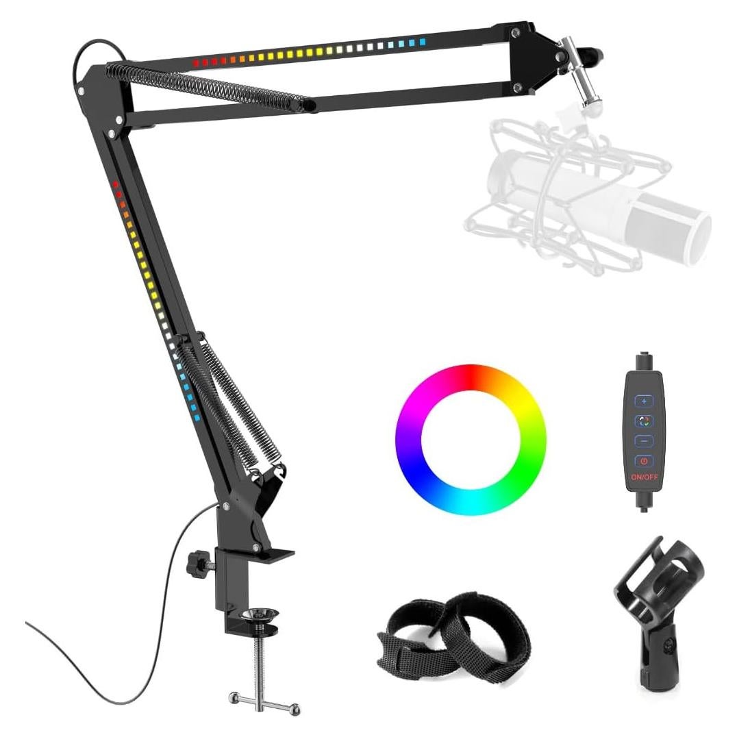 Soporte de Micrófono Boom RGB Ajustable Metal Negro