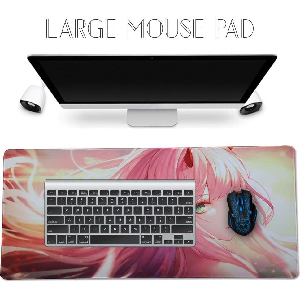 Extended Gaming Mouse Pad, Portable Mat for Keyboard & Mouse with Stitched Edges + Non-Slip Rubber Base
