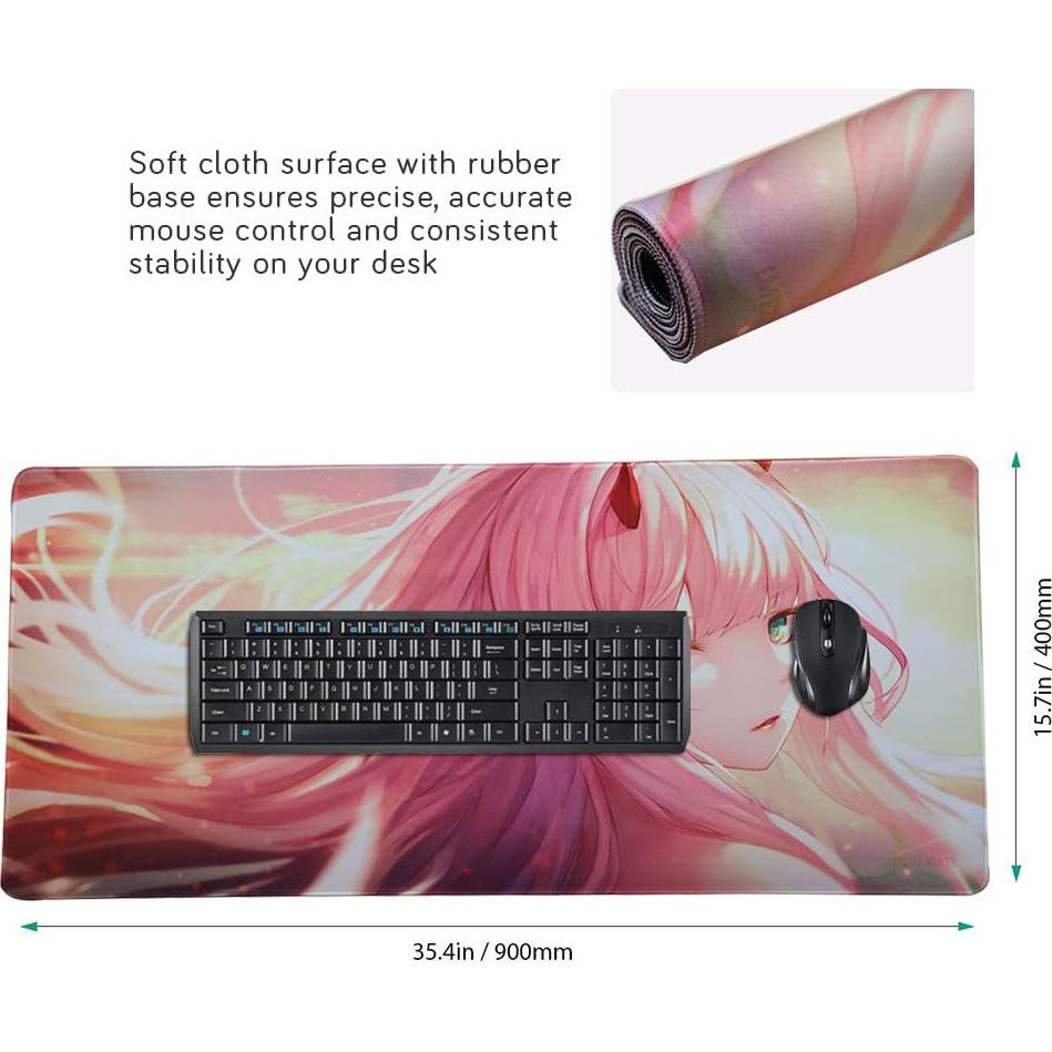 Extended Gaming Mouse Pad, Portable Mat for Keyboard & Mouse with Stitched Edges + Non-Slip Rubber Base