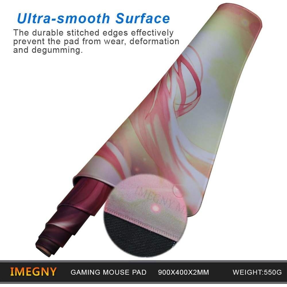 Extended Gaming Mouse Pad, Portable Mat for Keyboard & Mouse with Stitched Edges + Non-Slip Rubber Base