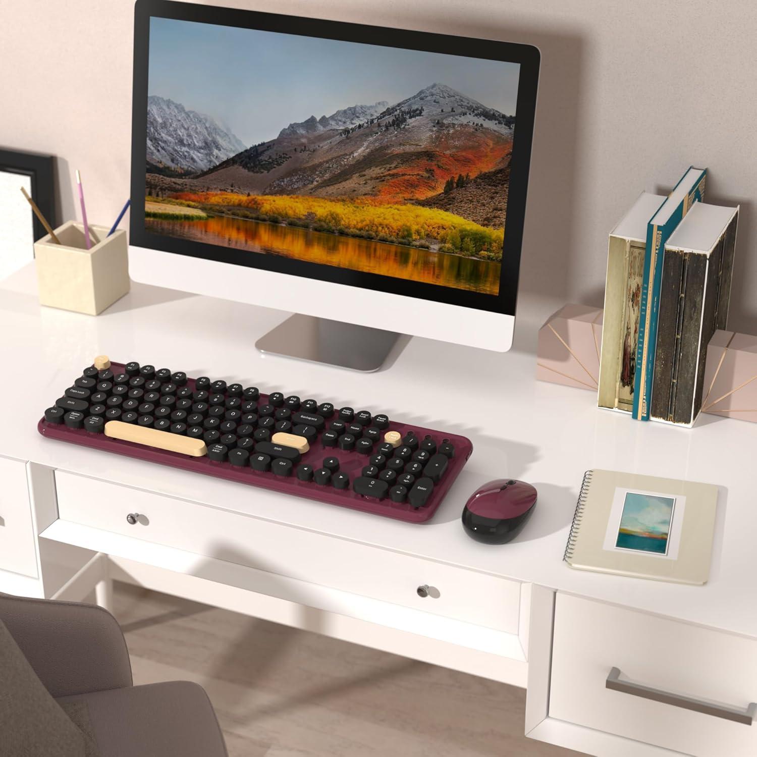 Combo Teclado Retro Colorido COVEVA + Ratón Inalámbrico USB