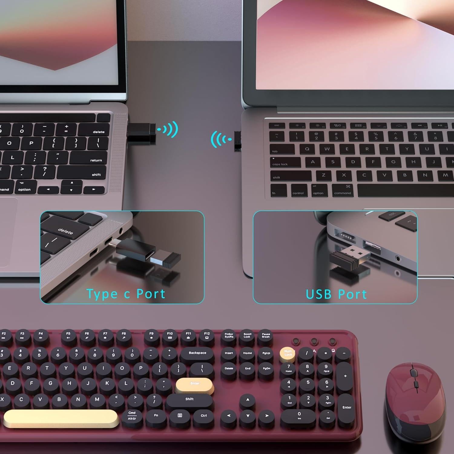 Combo Teclado Retro Colorido COVEVA + Ratón Inalámbrico USB