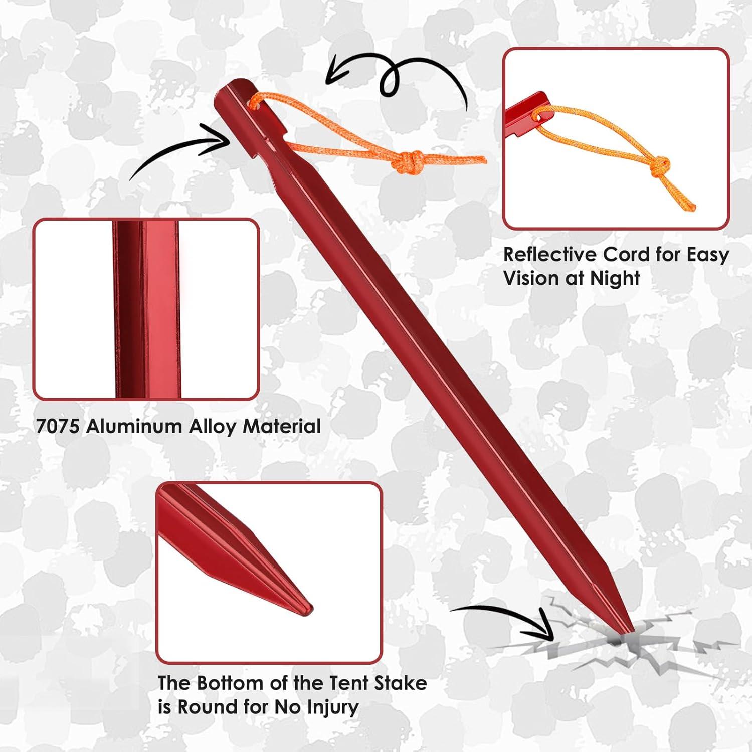Estacas de Tienda Grassman 12 Pack Aluminio 7075 17.78 cm Rojas