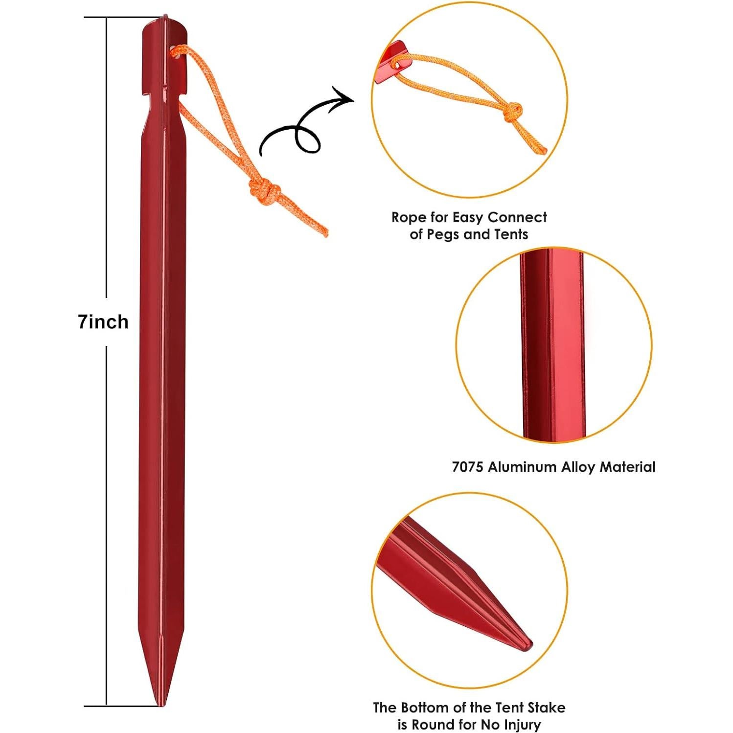 Estacas de Tienda Grassman 12 Pack Aluminio 7075 17.78 cm Rojas