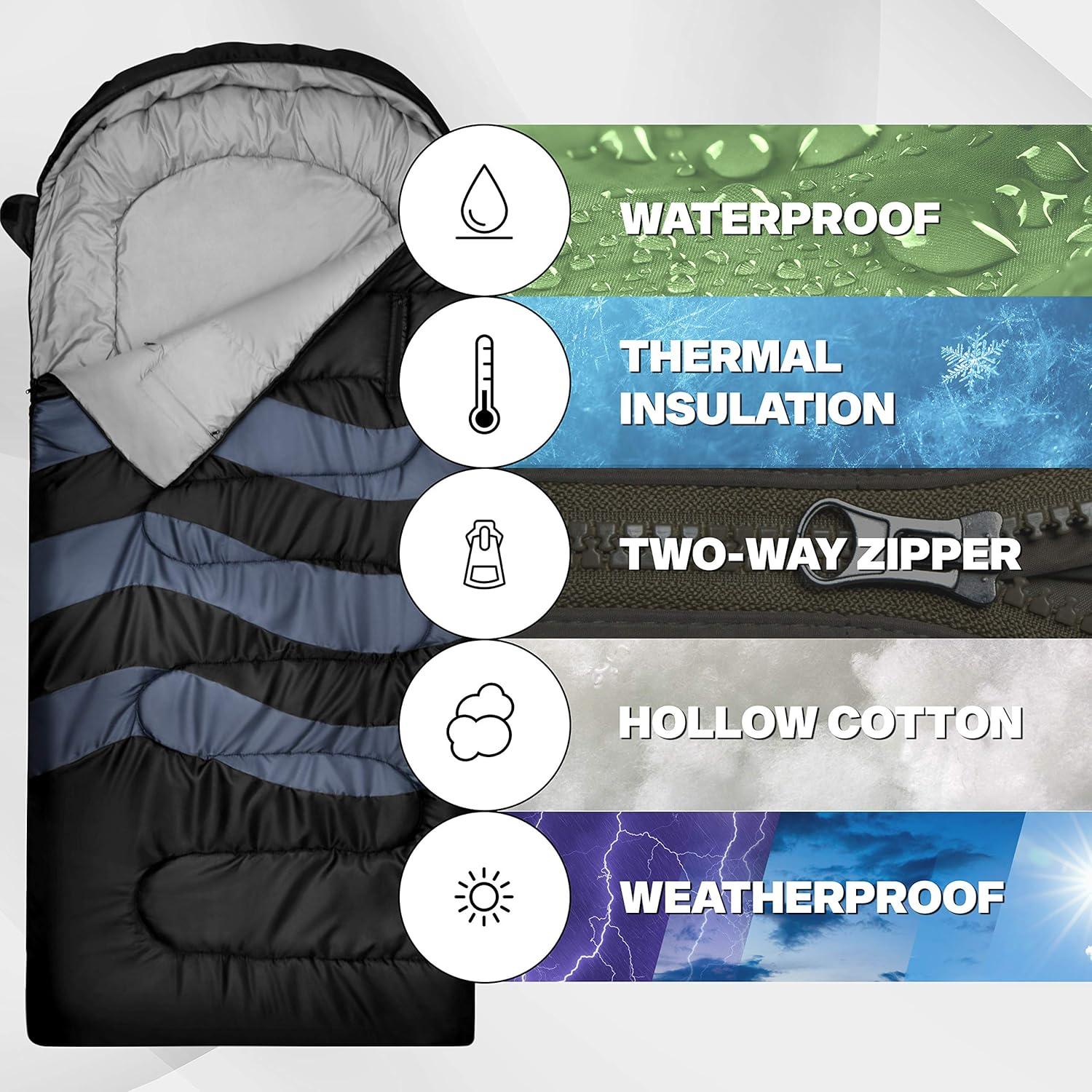 Saco de dormir IFORREST XXL para camping - 221x102 cm, 1 persona