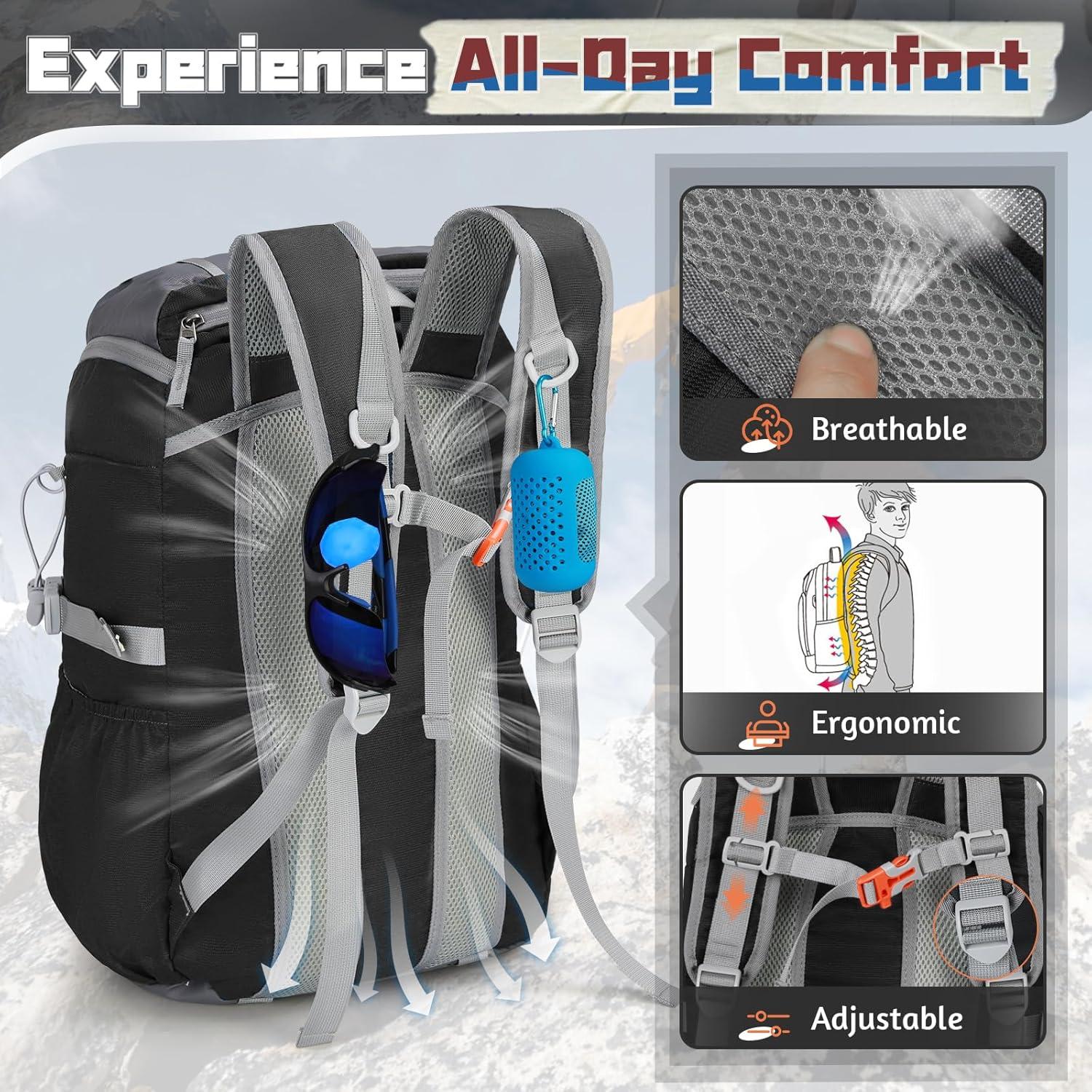 Mochila de Senderismo Plegable RAINSMORE 40L Impermeable Negra