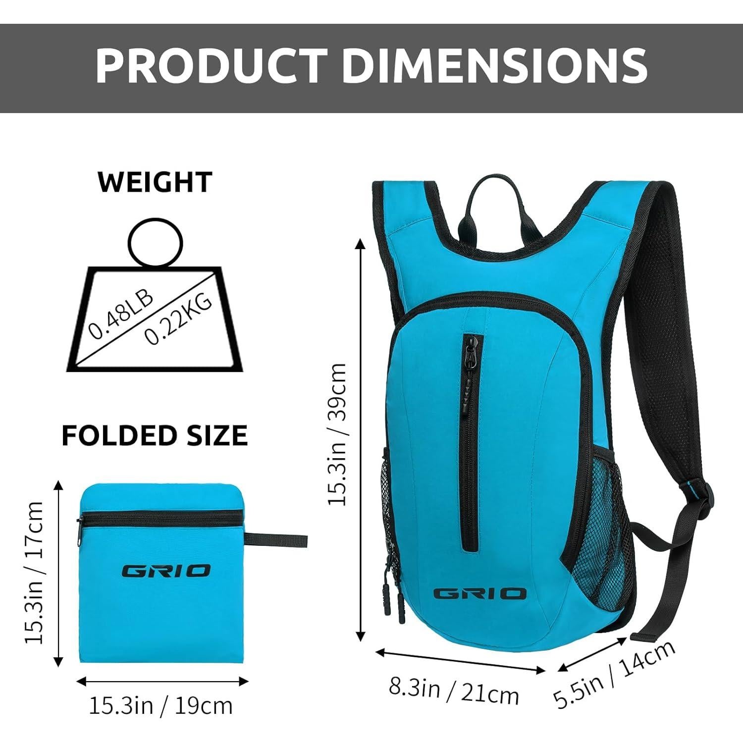 Mochila de Senderismo GRIO Ultraligera 15L Plegable Resistente al Agua
