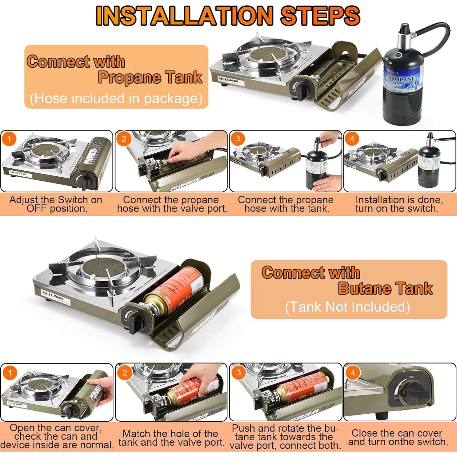 Estufa de Camping Portátil MOZODAWN Doble Combustible 8000 BTU
