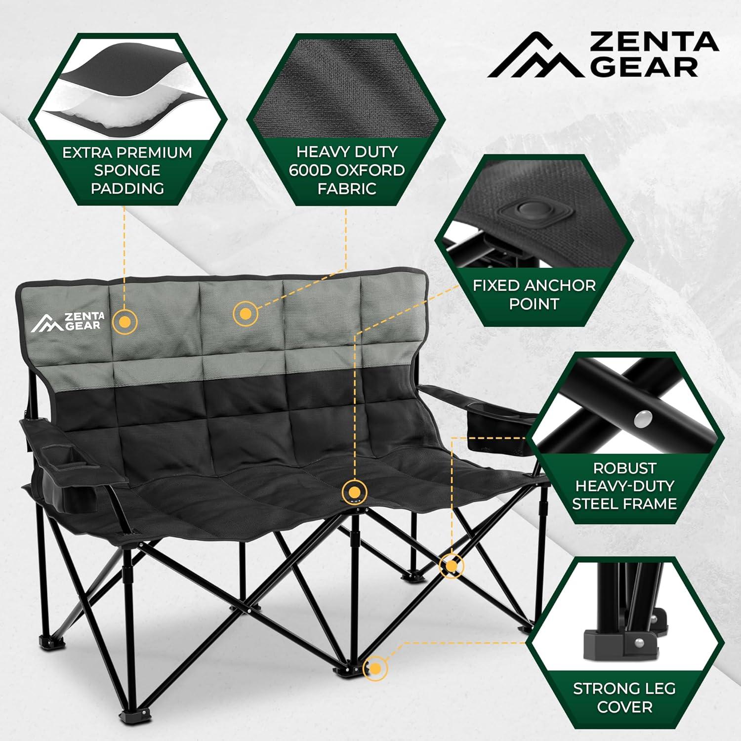 Silla de Camping Doble ZENTA GEAR Plegable 240 kg Acolchada