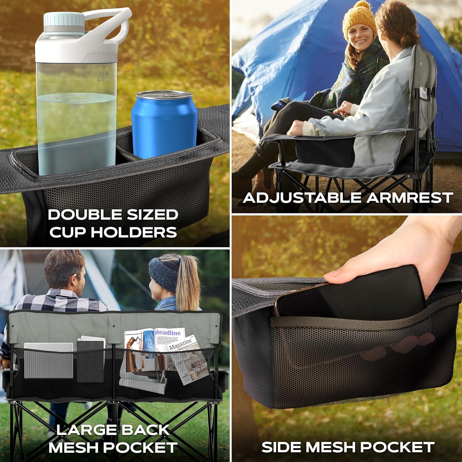 Silla de Camping Doble ZENTA GEAR Plegable 240 kg Acolchada