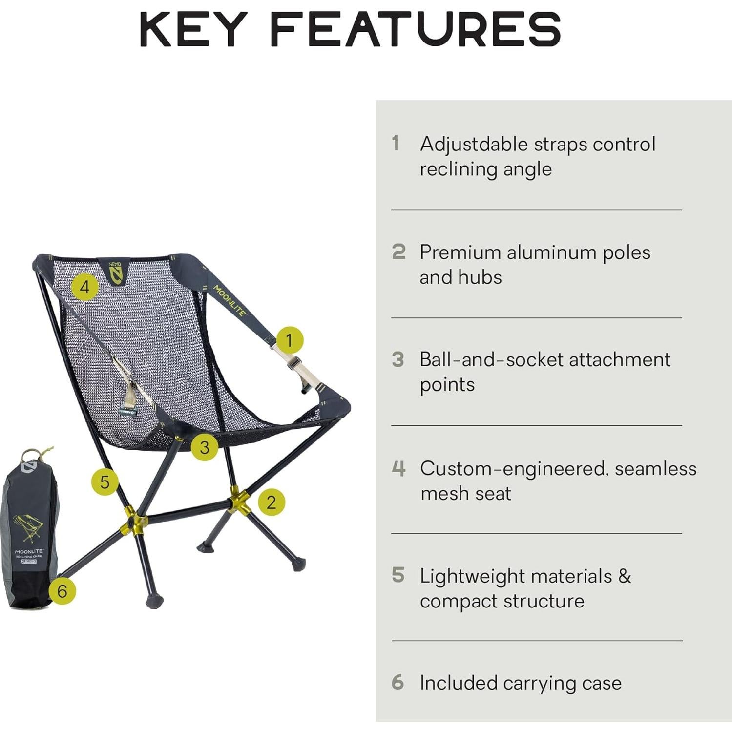 Silla de Camping Reclinable NEMO Moonlite - Perla Negra