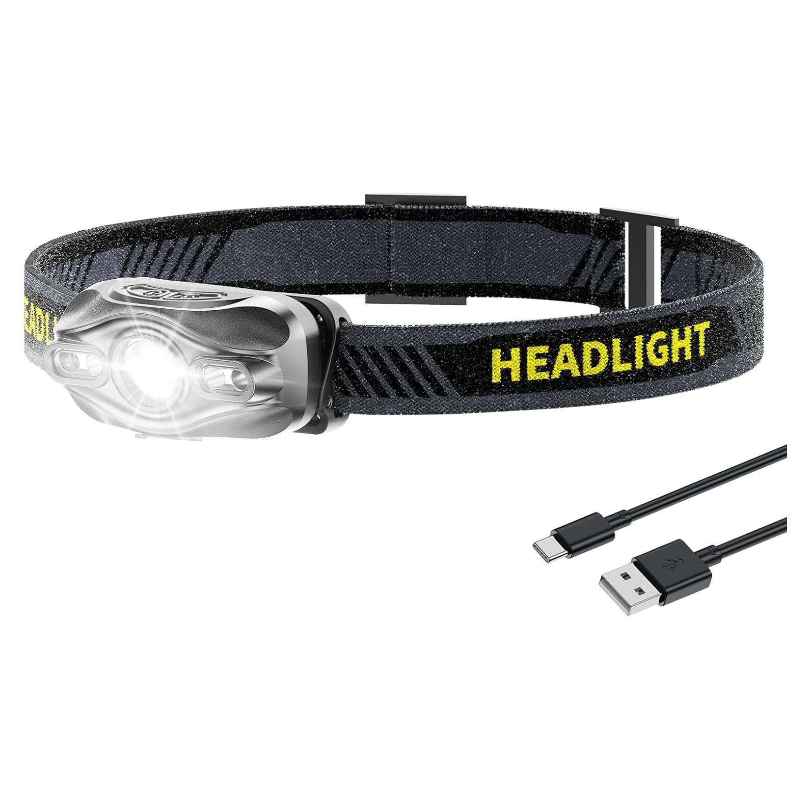 Smiling Shark Headlamp Flashlight, Super Bright White & Red Head Light Mini Compact Portable with Motion Sensor Waterpfoof for Adults and Kids Camping Running Fishing, LED-Headlamp-Mini-Rechargeable