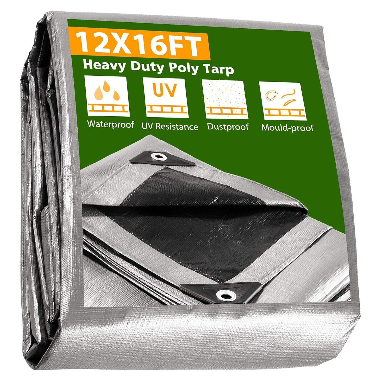 Lona Reforzada Impermeable Yescom 12x16ft 14 Mil Plata Negra