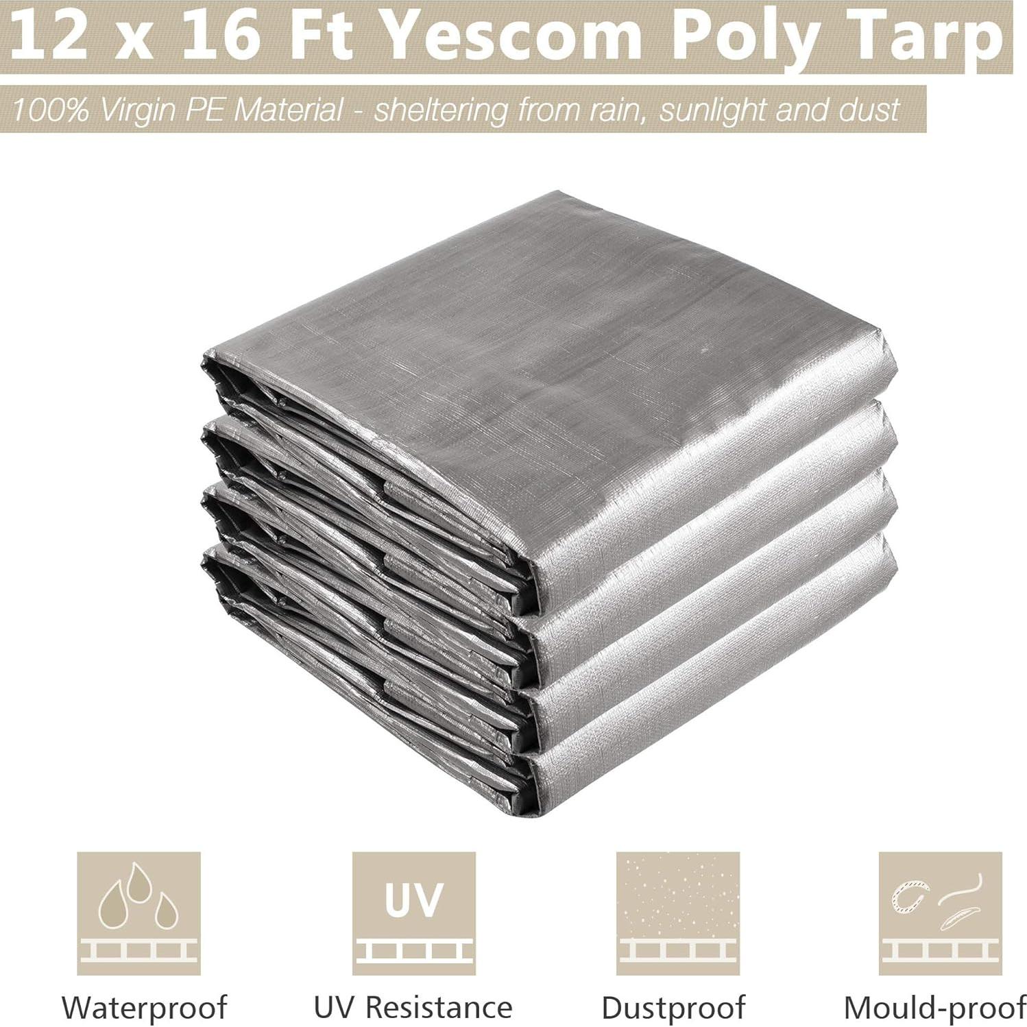 Lona Reforzada Impermeable Yescom 12x16ft 14 Mil Plata Negra