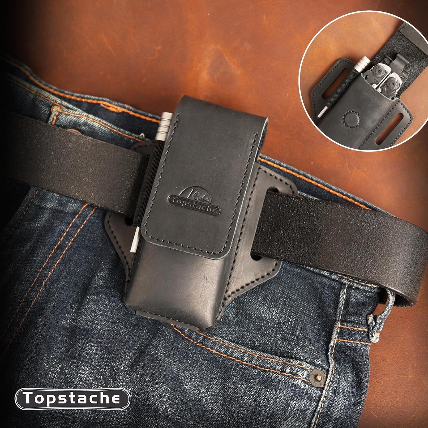 Funda de Multiherramienta de Cuero Topstache para Cinturón - Negro