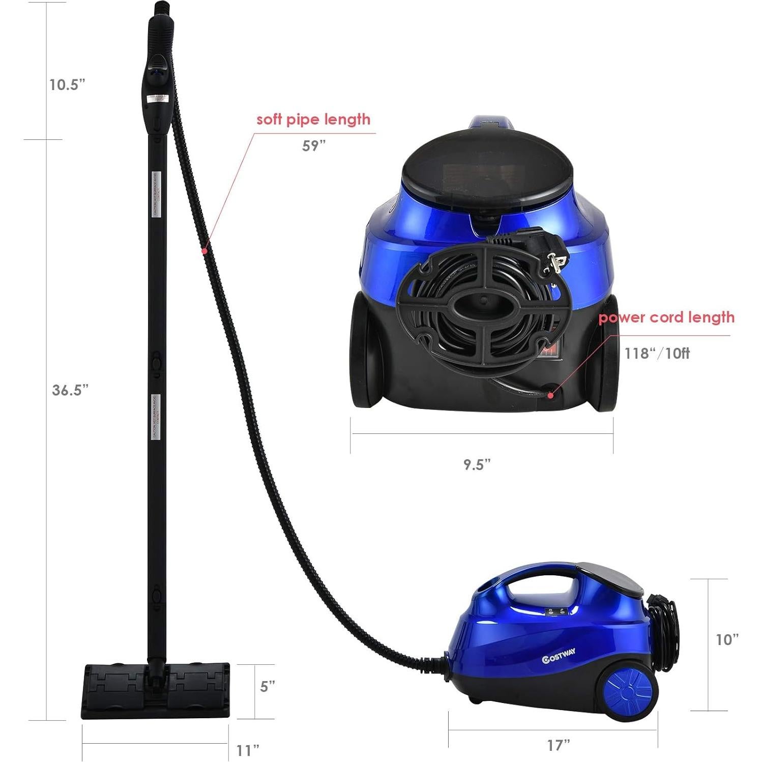 Limpiador a Vapor COSTWAY 2000W 1.5L con 19 Accesorios Azul