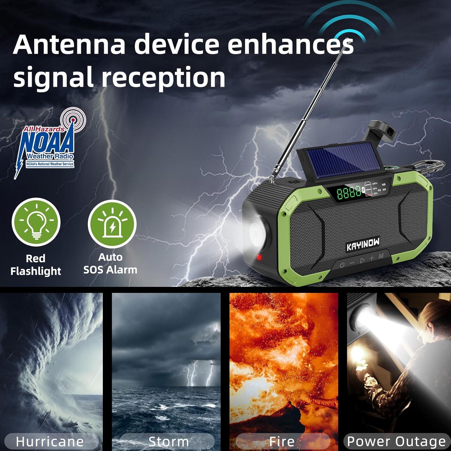 Radio de Emergencia KAYINOW DF-580B AM FM NOAA Solar Manivela