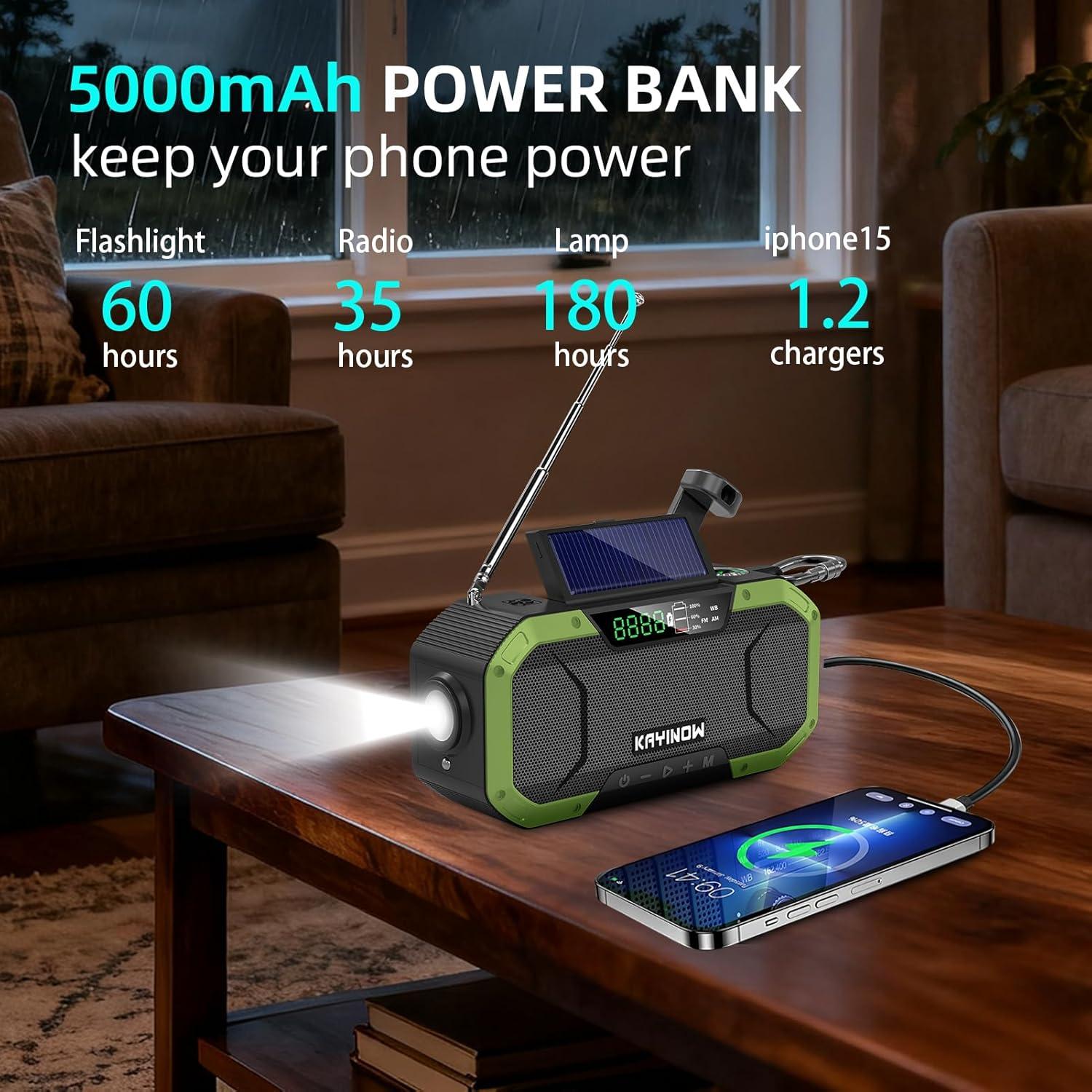 Radio de Emergencia KAYINOW DF-580B AM FM NOAA Solar Manivela
