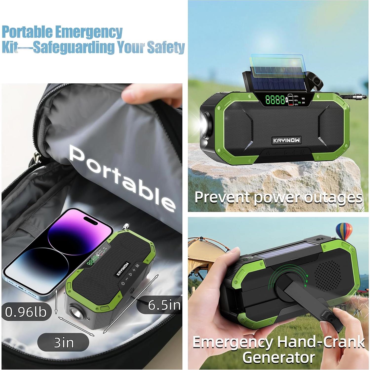 Radio de Emergencia KAYINOW DF-580B AM FM NOAA Solar Manivela