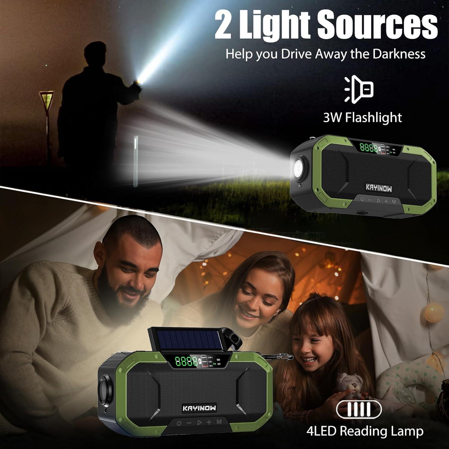 Radio de Emergencia KAYINOW DF-580B AM FM NOAA Solar Manivela