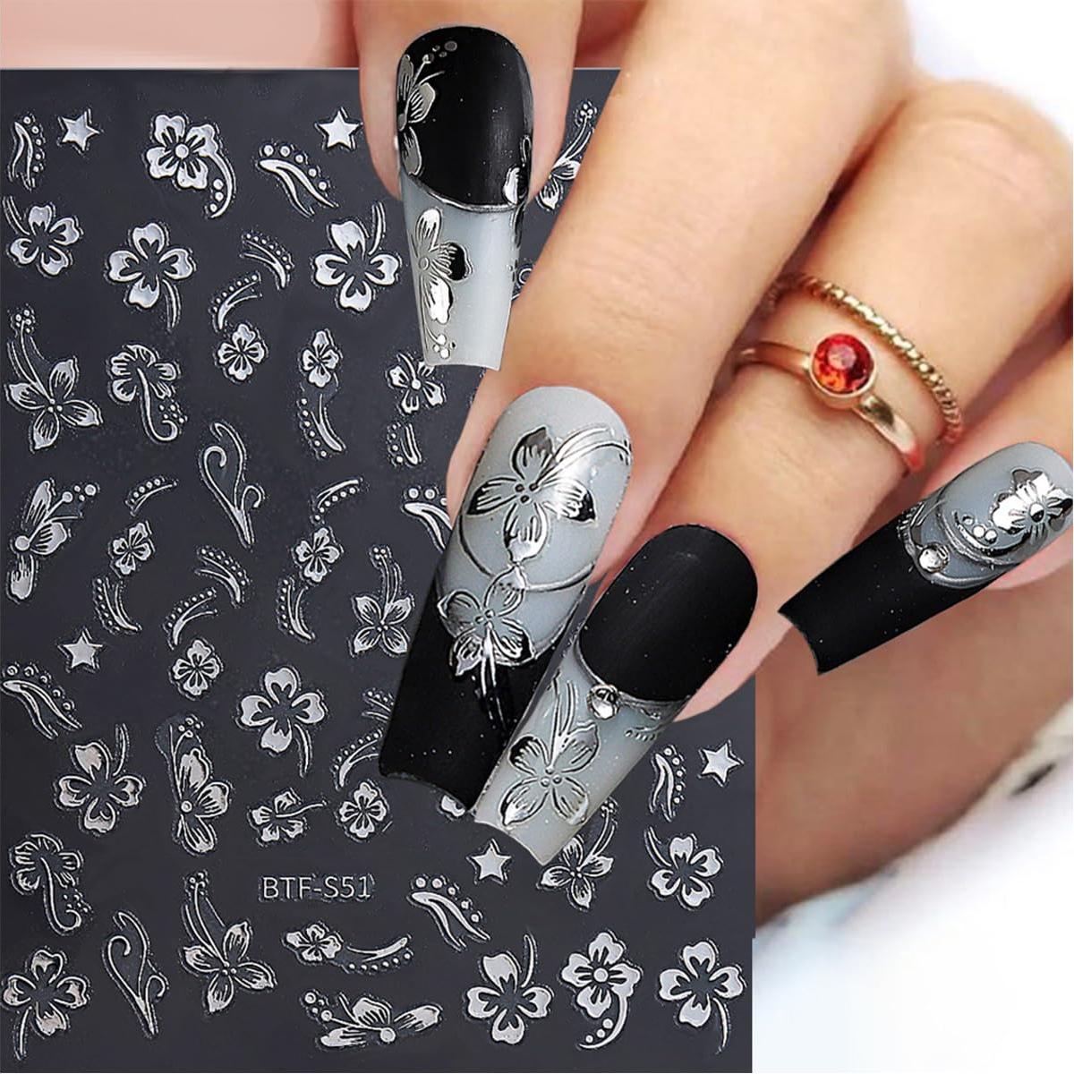 Calcomanías de Uñas 3D ZRZETREB Flores Hibisco 6 Hojas