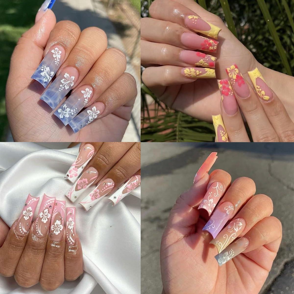 Calcomanías de Uñas 3D ZRZETREB Flores Hibisco 6 Hojas