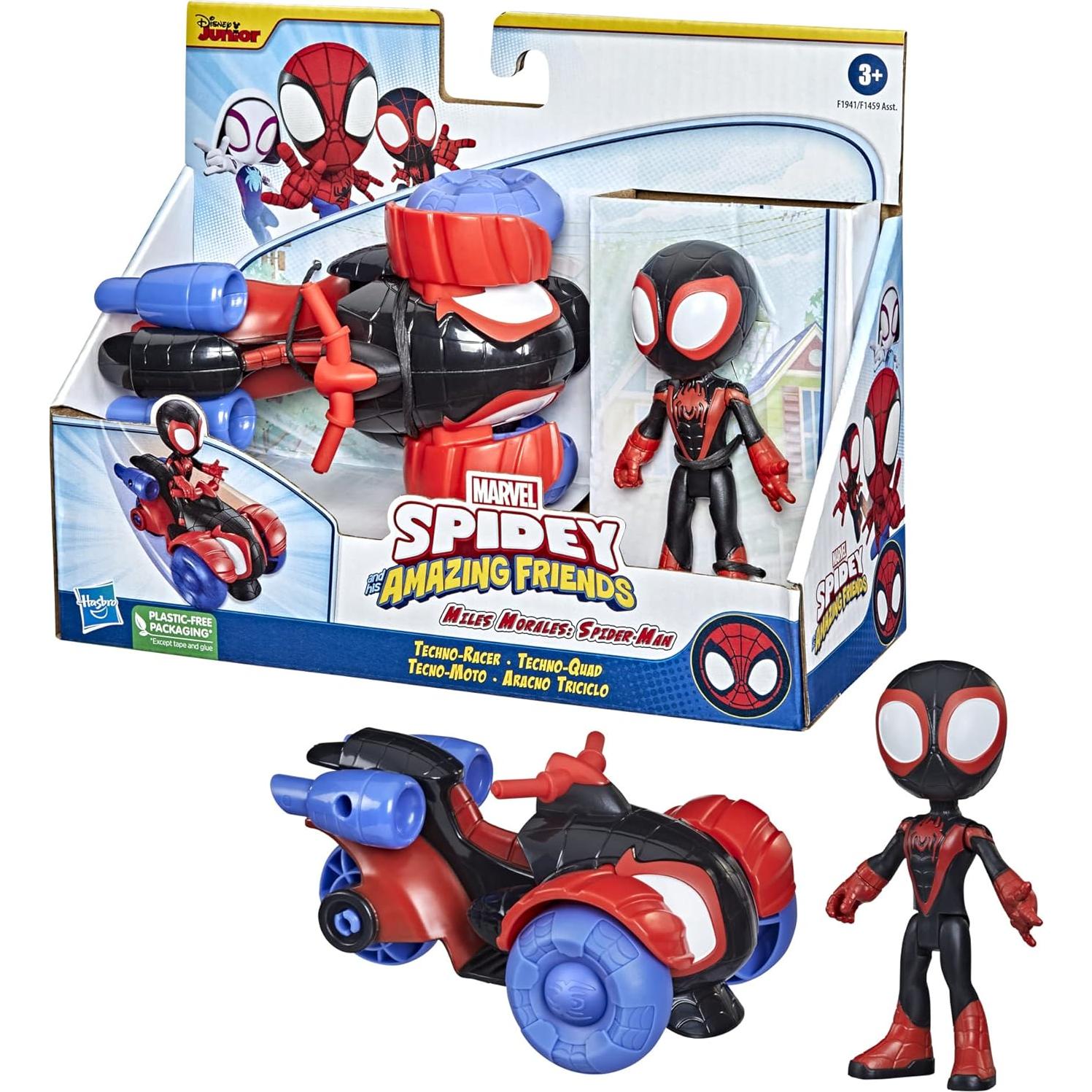 Figura de Acción Miles Morales Spider-Man con Vehículo Techno-Racer