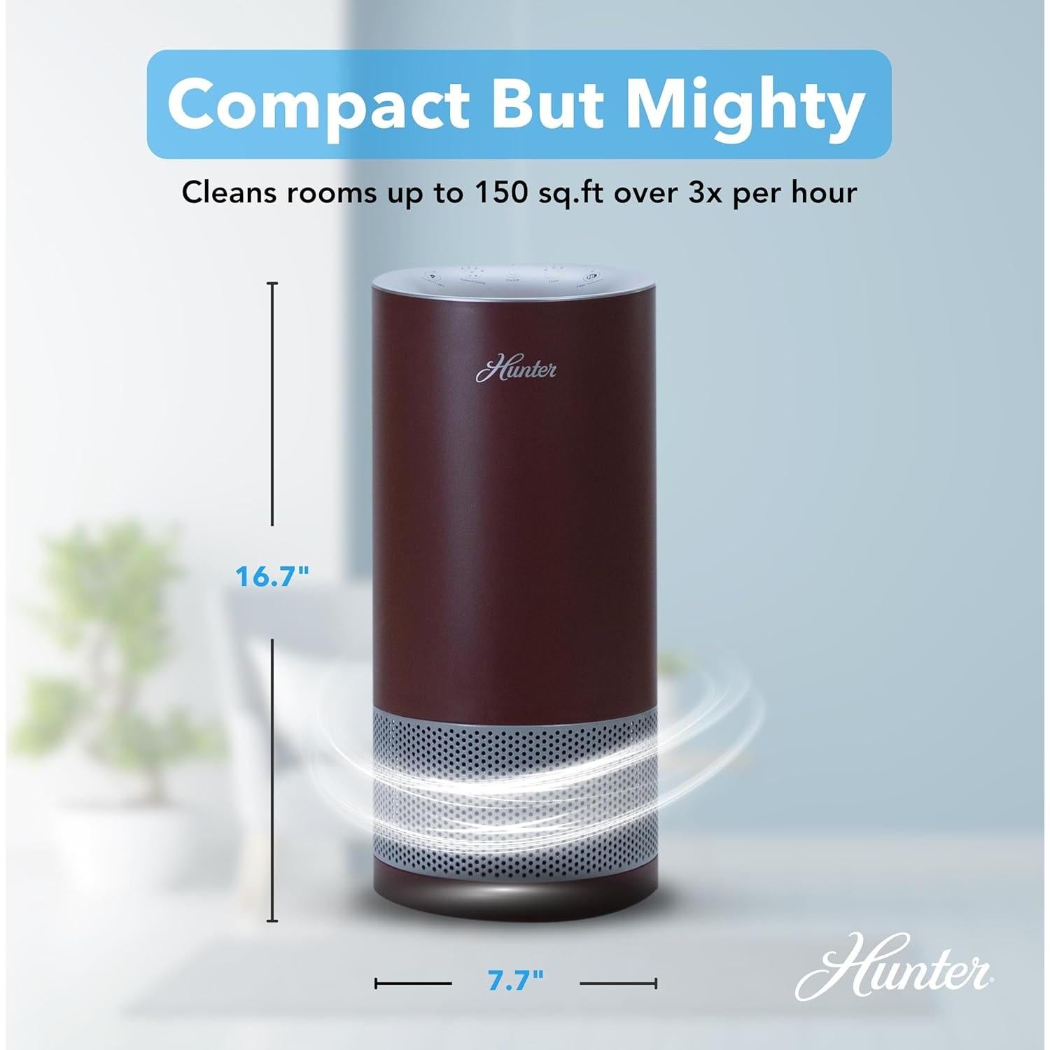 Hunter HP450UV Round Air Purifiers for Home, True HEPA Air Purifier Tower for Pets, Odors, Allergens, Smoke, Dust, VOC's. HEPA Air Purifiers for Bedroom and Small Room. Aqua Silver