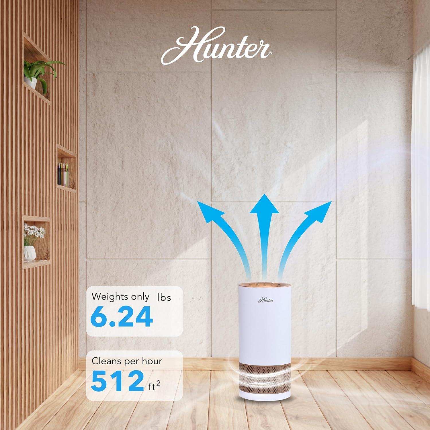 Hunter HP450UV Round Air Purifiers for Home, True HEPA Air Purifier Tower for Pets, Odors, Allergens, Smoke, Dust, VOC's. HEPA Air Purifiers for Bedroom and Small Room. Aqua Silver